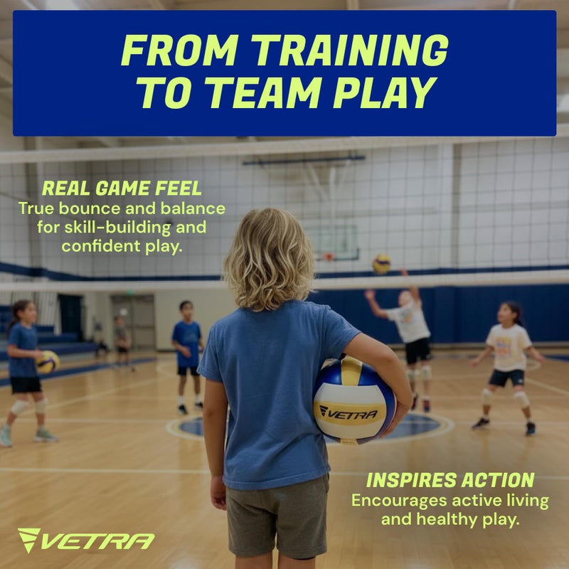 VETRA Soft Touch Volleyball Ball - Official Size 5, Yellow/Blue/White, 1-Pack - Indoor & Outdoor Play, Pool & Beach Fun - Volleyball Training Equipment, Perfect Sport Gift for Teens Boys and Girls - Image 5